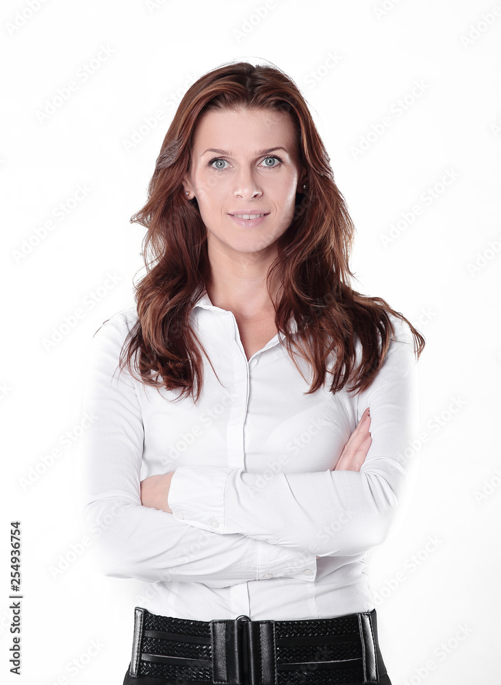 confident young business woman isolated on white background