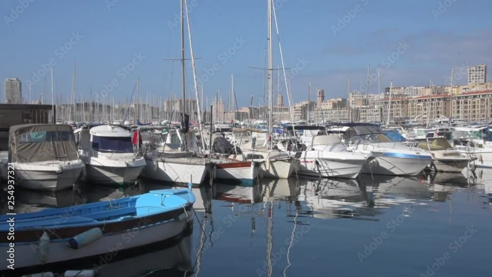 View of boats and yachts in the port of Marseille View of boats and yachts in the port of Marseille