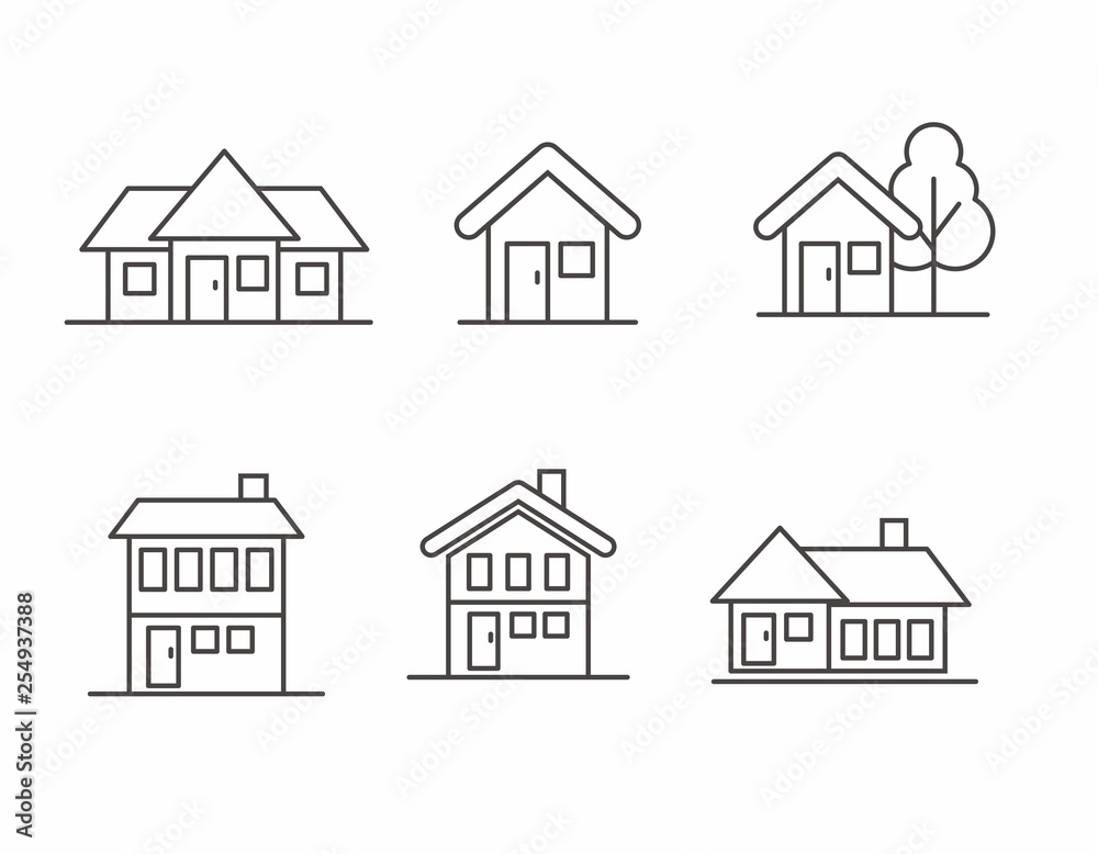 Set of house icon with simple line design, house vector illustration Set of house icon with simple line design, house vector illustration