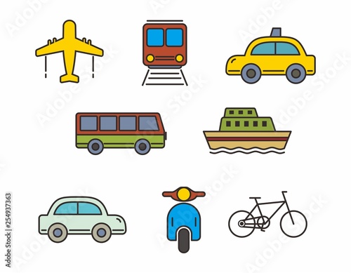 Set of transportation vector isolated on white, transportation icon