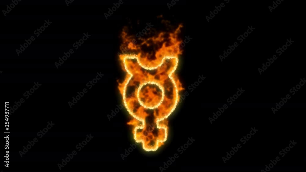 mercury symbol inflames. Then disappears. In - Out loop. Alpha channel Premultiplied - Matted with color black
