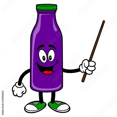 Grape Juice Mascot with a Pointer - A vector cartoon illustration of a Grape Juice Mascot holding a Pointer stick.