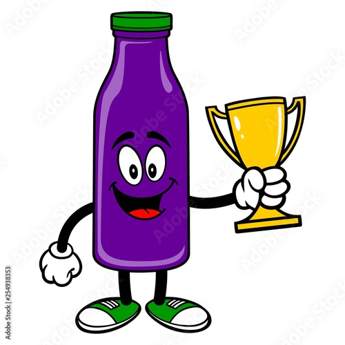 Grape Juice Mascot holding a Trophy - A vector cartoon illustration of a Grape Juice Mascot holding a Trophy.