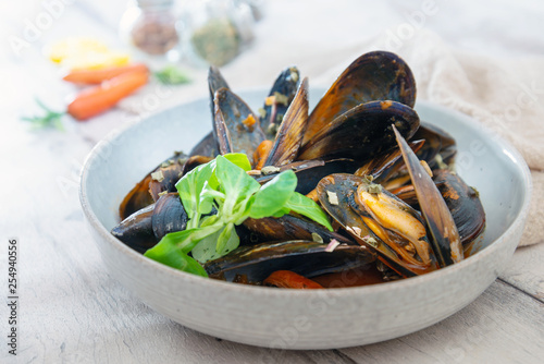 Italian Steamed Mussels cooked in Provencale style
