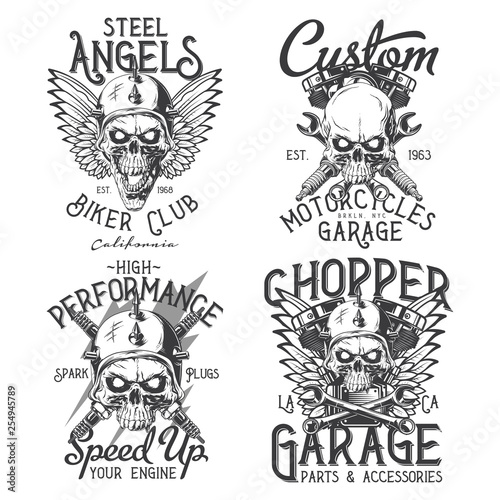 Vintage labels set. Hand drawn illustrations with lettering composition. Logotypes set. Black and white illustrations.