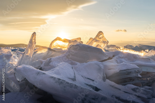 Breaking Ice surface on Baikal lake in winter season, Baikal, Russia