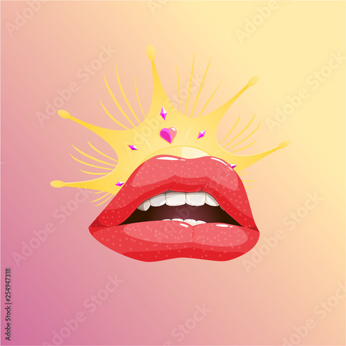 Vector illustration of glamorous lips with a crown