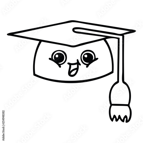 line drawing cartoon graduation hat