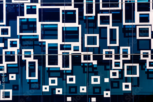 Abstract blue mirror, line and geometric in the city.