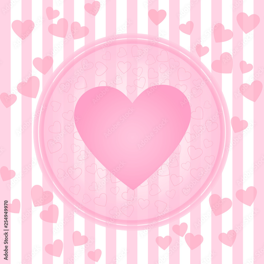 Romantic background with pink hearts. Valentines retro style design. Vector illustration