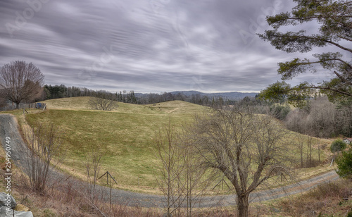  Cloud Covered Grazers  cows grazing the steep hills at the base of the blue ridge mountains with stormy evening skies ZDS Americana Landscapes Collection