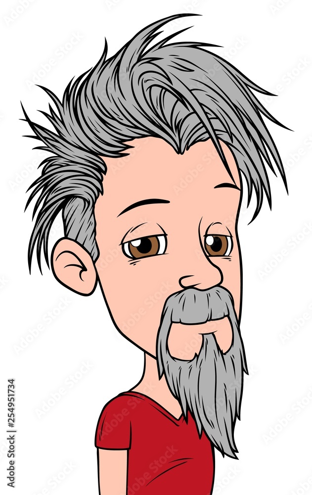 Cartoon boy character with gray beard. Isolated on white background. Vector icon avatar. Cartoon boy character with gray beard. Isolated on white background. Vector icon avatar.