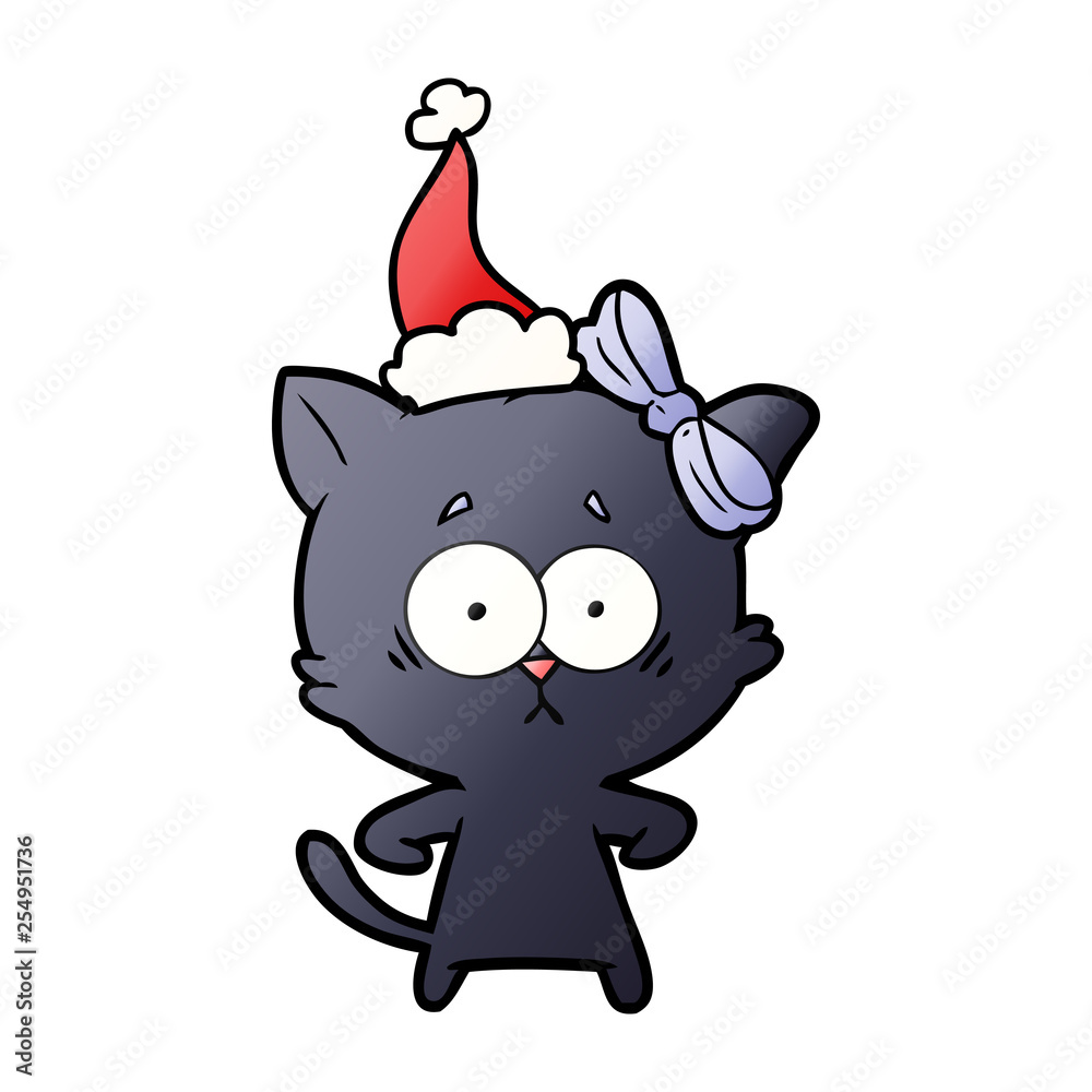 gradient cartoon of a cat wearing santa hat