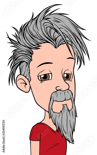 Cartoon boy character with gray beard. Isolated on white background. Vector icon avatar.