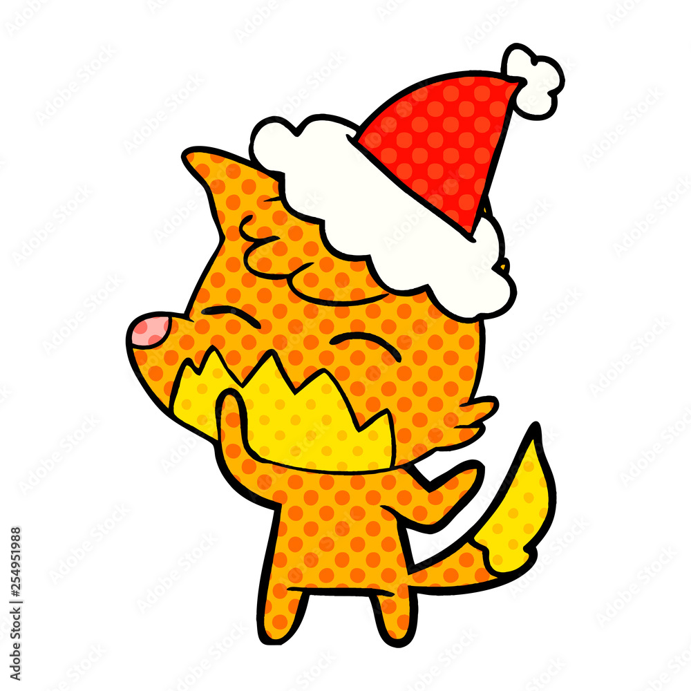 comic book style illustration of a fox wearing santa hat comic book style illustration of a fox wearing santa hat