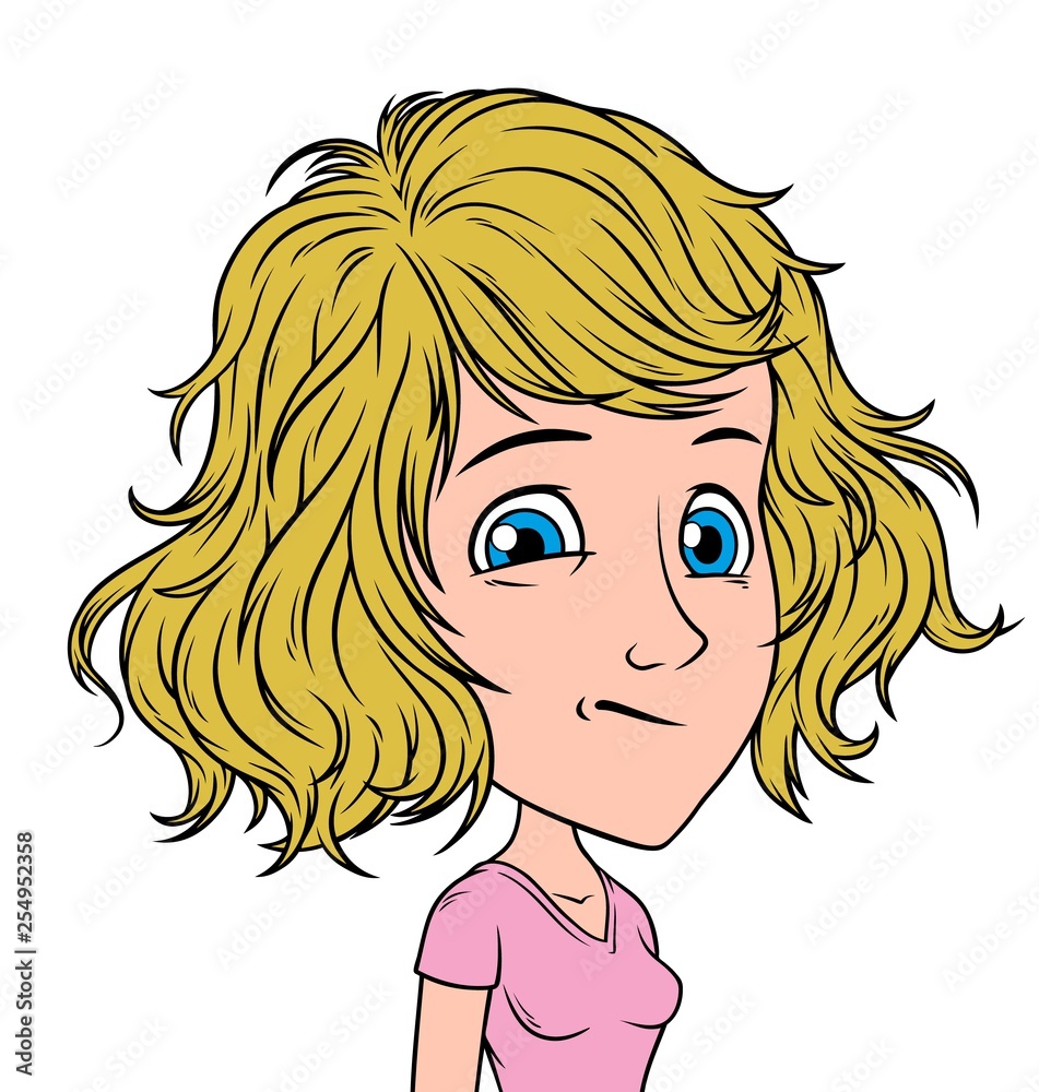 Cartoon blonde girl character with blue eyes. Isolated on white background.  Vector icon avatar. Stock Vector | Adobe Stock