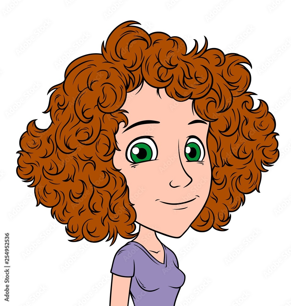 Cartoon redhead girl character with curly hair. Isolated on white  background. Vector icon avatar. Stock Vector | Adobe Stock