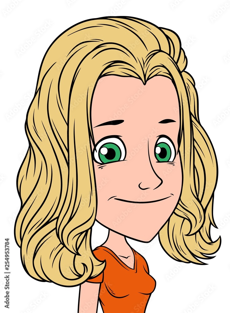 Cartoon blonde happy girl character with green eyes. Isolated on white background. Vector icon avatar. Stock Vector | Adobe Stock Cartoon blonde happy girl character with green eyes. Isolated on white background. Vector icon avatar. Stock Vector | Adobe Stock