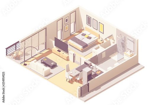 Vector isometric apartment hotel suite