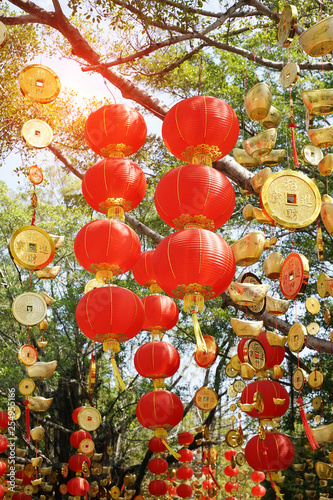 Tradition decoration lanterns of Chinese,calligraphy on coin translation: best wishes and good luck for money