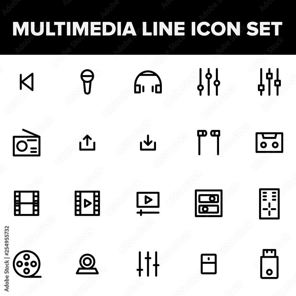 Multimedia Line Icon Set For Your Mobile App, Website & Printable Design Multimedia Line Icon Set For Your Mobile App, Website & Printable Design
