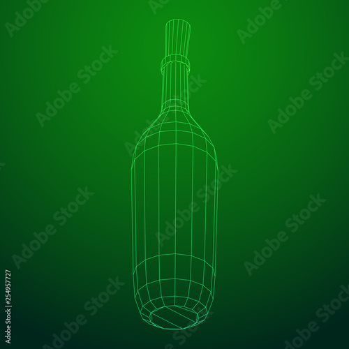 Wine bottle. Model wireframe low poly mesh vector illustration