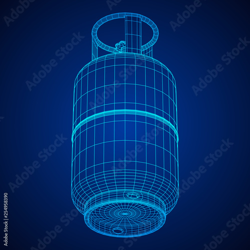 Flammable gas tank. Propane, butane, methane gas tank. Model wireframe low poly mesh vector illustration