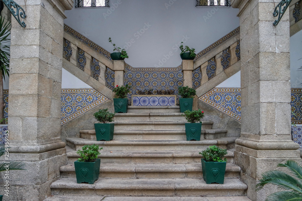 Stairs and Facades of old building in Guimaraes, Portugal