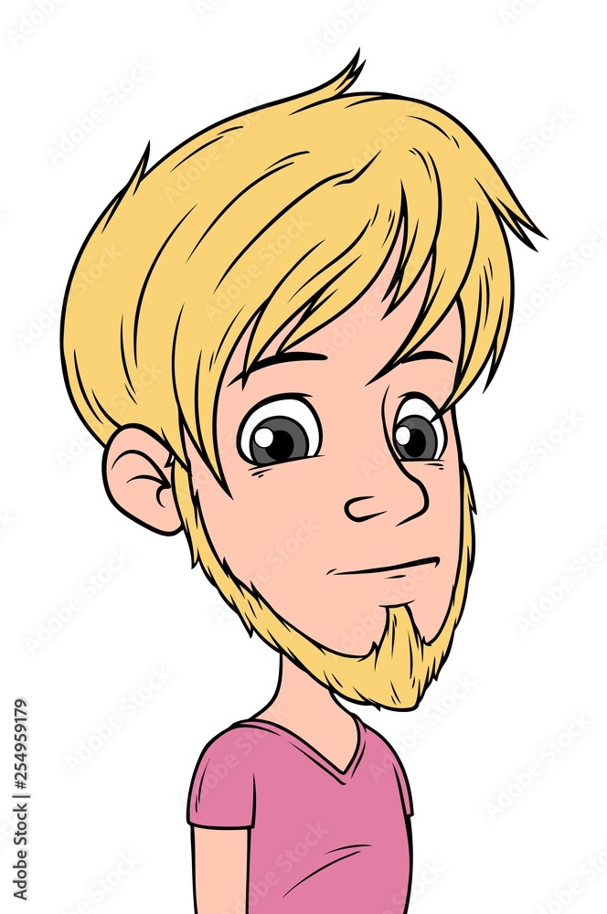 Cartoon blonde boy character with beard and whiskers. Isolated on white background. Vector icon avatar. Cartoon blonde boy character with beard and whiskers. Isolated on white background. Vector icon avatar.