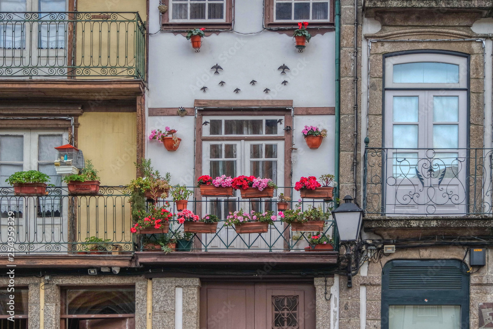Medieval buildings in the Santiago Square in Guimaraes, Portugal