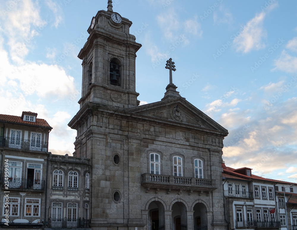 Basilica Sao Pedro at the square Largo do Toural in Guimaraes, Portugal