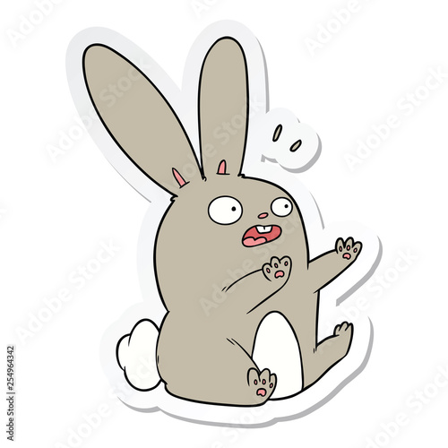 sticker of a cartoon startled rabbit