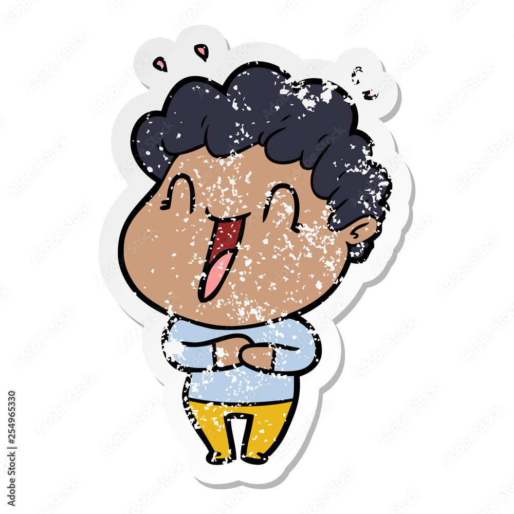distressed sticker of a cartoon happy man distressed sticker of a cartoon happy man