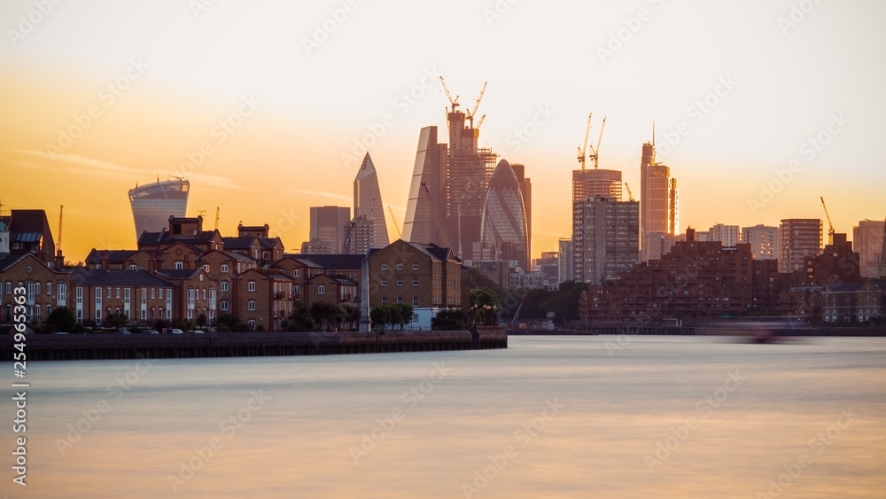 Panorama view of London cityscape with golden sunset