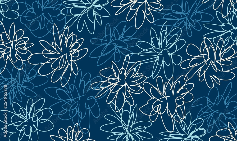 Fototapeta premium Hand drawn vector spring floral doodle blue background