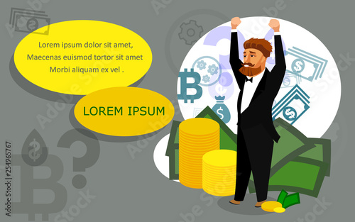 Happy Successful Businessman Flat Banner Template