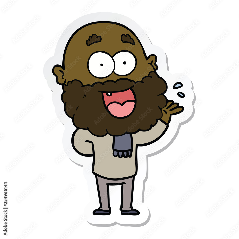 sticker of a cartoon crazy happy man with beard amazed sticker of a cartoon crazy happy man with beard amazed