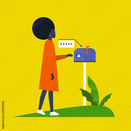 Access to mailbox. Locked postbox. Enter the password. Pop up window. New technologies. Flat editable vector illustration, clip art