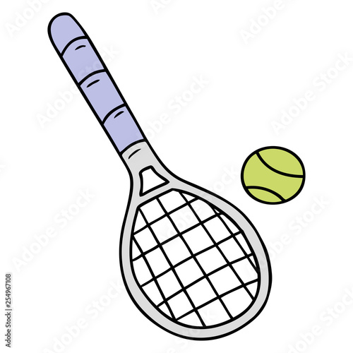 cartoon doodle tennis racket and ball