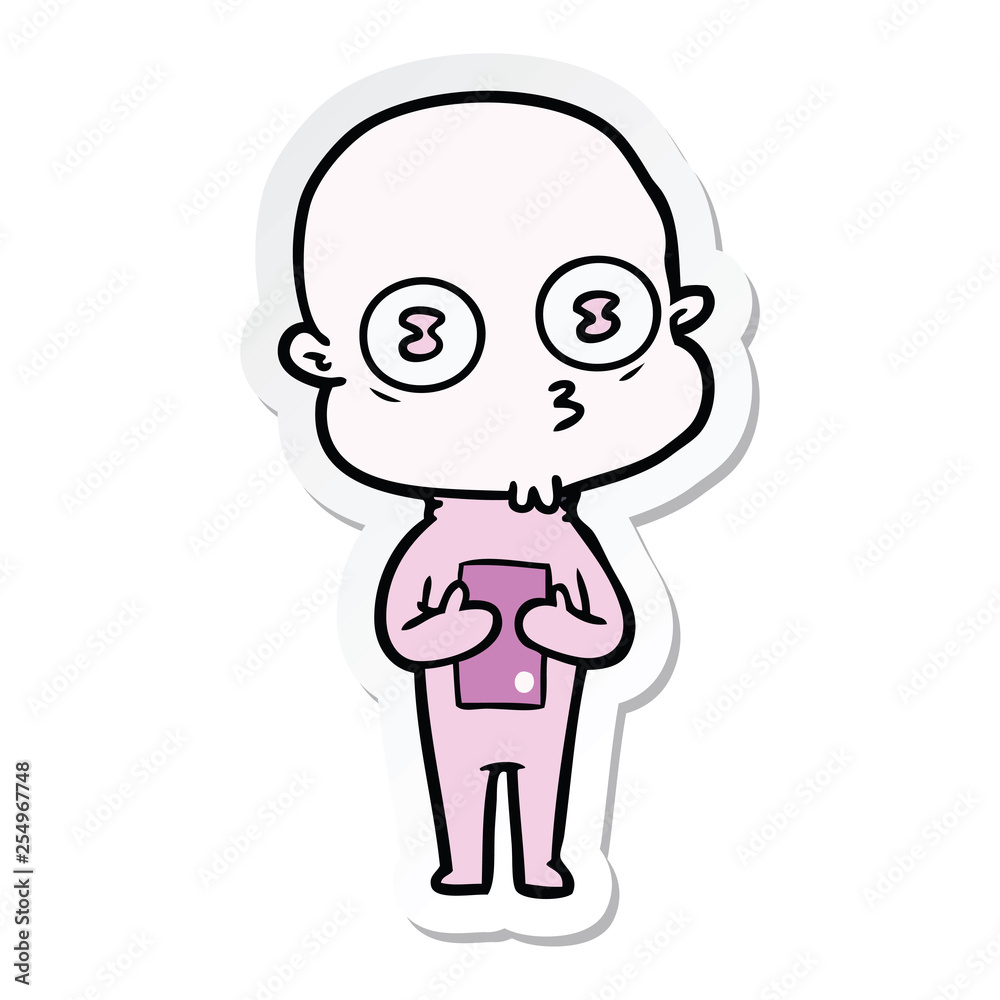 sticker of a cartoon weird bald spaceman sticker of a cartoon weird bald spaceman