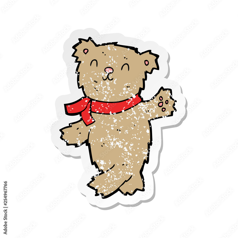 retro distressed sticker of a cartoon waving teddy bear retro distressed sticker of a cartoon waving teddy bear