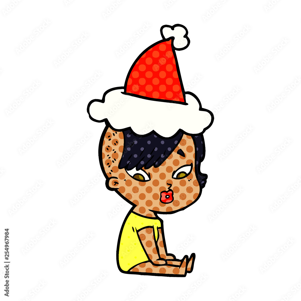 comic book style illustration of a surprised girl wearing santa hat comic book style illustration of a surprised girl wearing santa hat