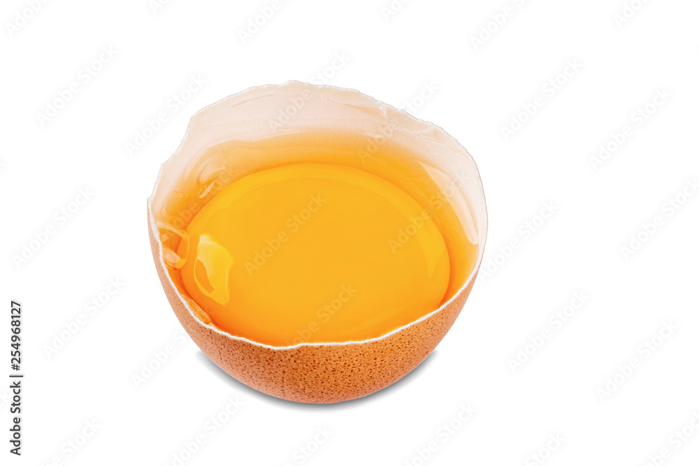 Raw chicken eggs on a white background. Eggs close-up for designers.