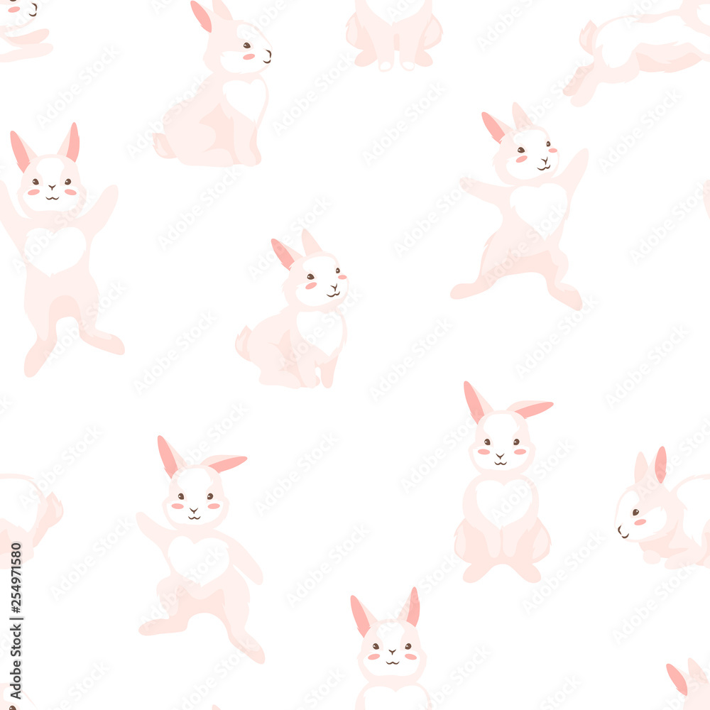 Seamless pattern with cute Easter Bunnies.