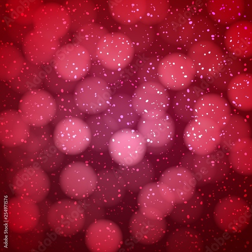 Abstract Red Background with Bokeh. Vector Shiny Banner. Ruby Blurry Holiday Texture with White Snow