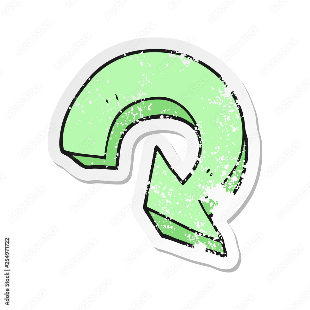 retro distressed sticker of a cartoon recycling arrow retro distressed sticker of a cartoon recycling arrow