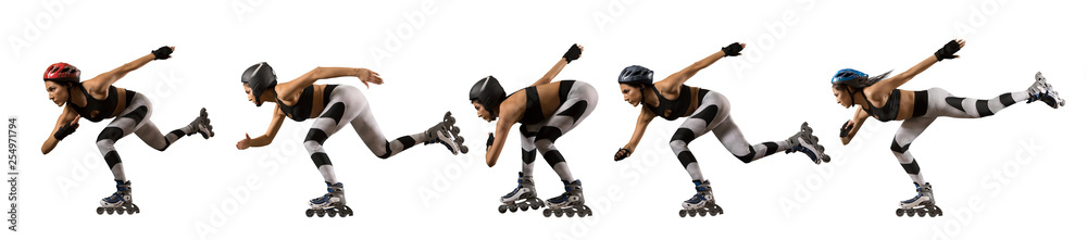 Professional woman roller skating. Isolated - obrazy, fototapety, plakaty 