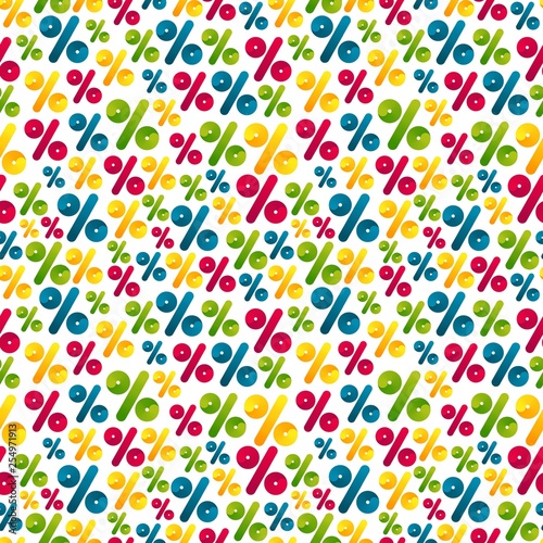 Vector Seamless Pattern with Bright Colorful Percent Signs. Abstract Finance Background