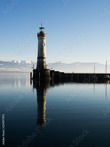 LINDAU, GERMANY - Lighthouse at port of Lindau harbour, Lake Constance, Bavaria, Germany