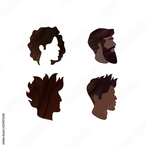 Set of Men's Profiles. Vector Male Hairstyles. Template Face Silhouettes. Abstract Logo Concept